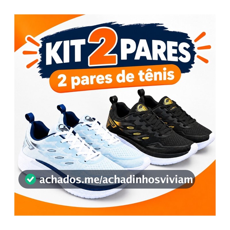KIT 02 PARES Tenis Masculino Escolar Academia Original FREEDOM Corrida Caminhada PROMOÇÃO BRANCO AZUL+ PRETO DOURADO