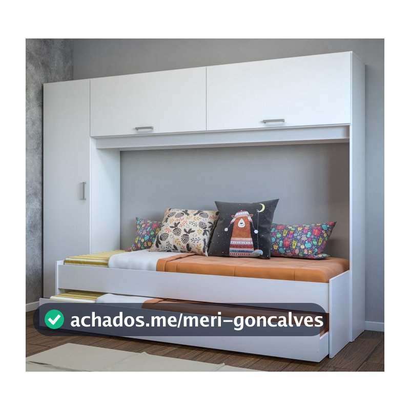 Bicama com Guarda-Roupa/Roupeiro para colchão 88 x 188 cm Multimóveis Branca