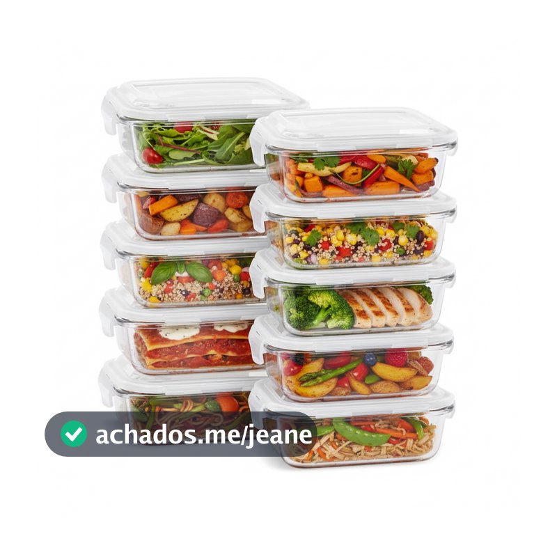 Kit Potes de Vidro 640ml Hermético Marmita Fit com Tampa 4 Travas