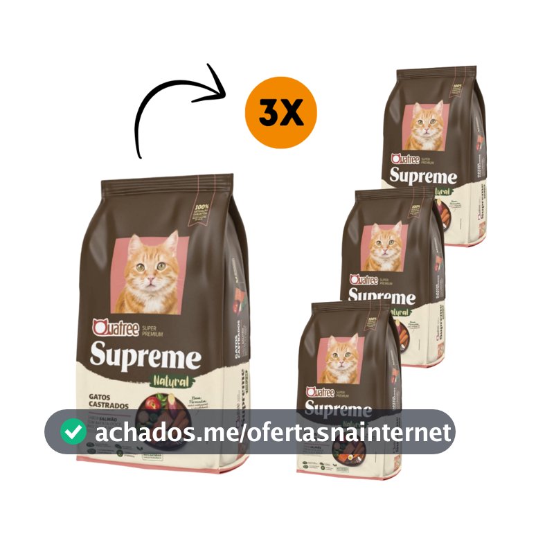3Kg Ração Seca Quatree Supreme Gato Castrado Salmão