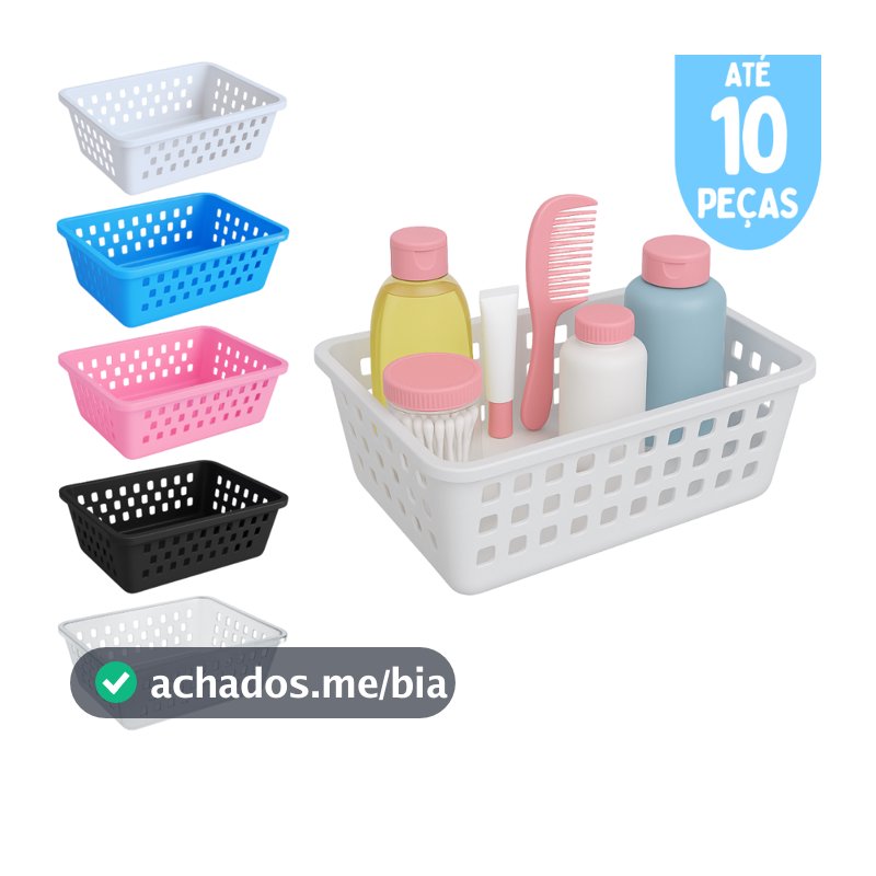 Kit ate 10 Cesto Organizador Medio 20x15x6cm Branco Transparente Rosa Azul Preto