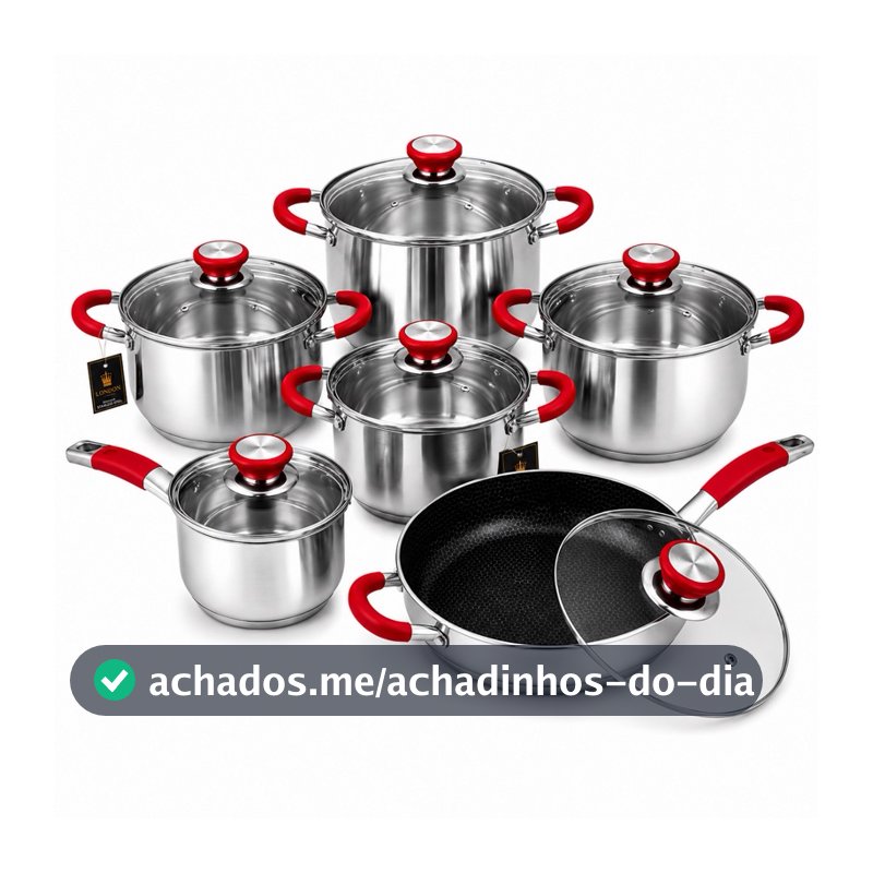 Kit de Panelas Genebra 12 peças Jogo de Panelas em Aço Inoxidável 18/10 uso Profissional