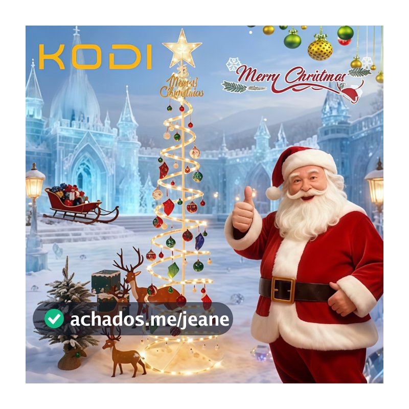 Árvore de Natal Dobrável LED 1,8m com Papai Noel Bengala e Enfeites Suspensos -N10
