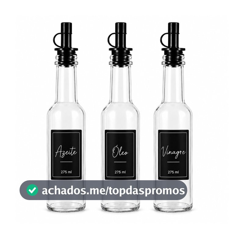 Kit 3 Galheteiros de Vidro 275 ml com Dosador Preto