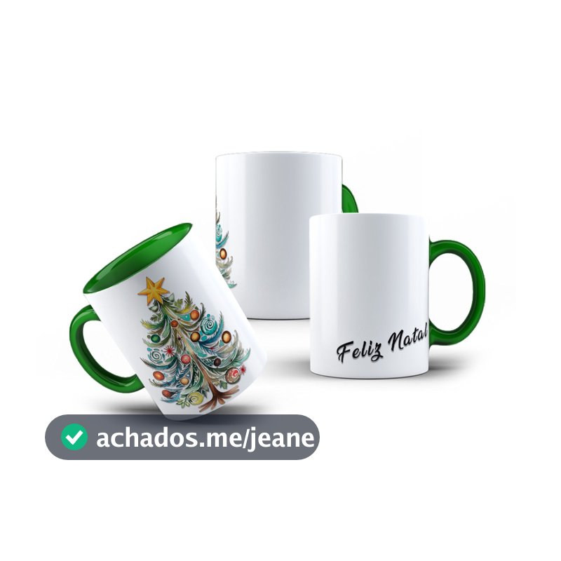 Caneca de Porcelana Natalina Feliz Natal c/ Árvore Decorada