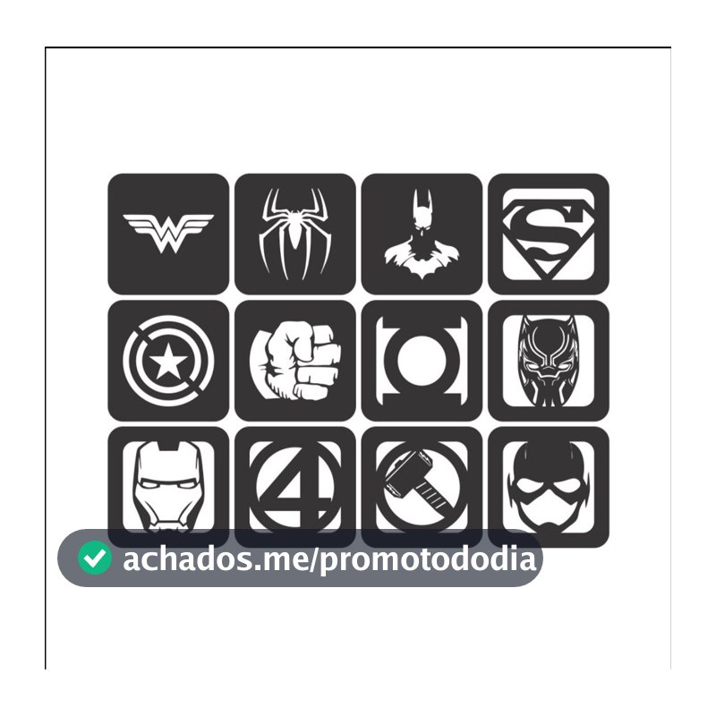 Kit Quadro Herois da Marvel e DC Decorativos MDF Preto 3mm