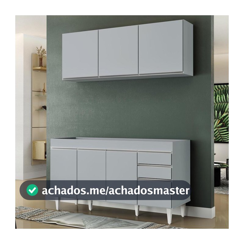 Armário de Cozinha Argélia e Balcão Gabinete 150cm sem Tampo Marrocos Cinza Claro - Lumil