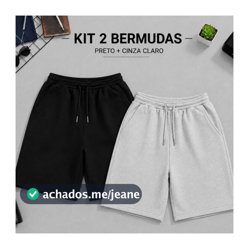Kit 2 Bermudas Moletom Masculina Liso Short Algodão E Poliéster Premium Reforçado