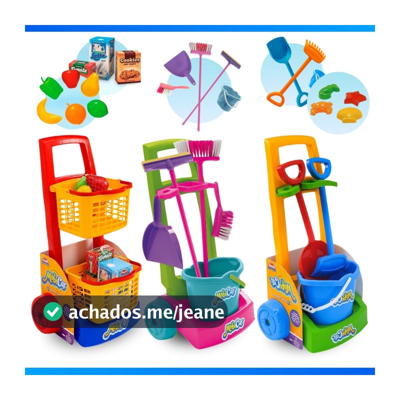 Brinquedo Infantil Mercadinho Praia e Limpeza Dona de Casa Imaginação Faz de Conta com Acessórios