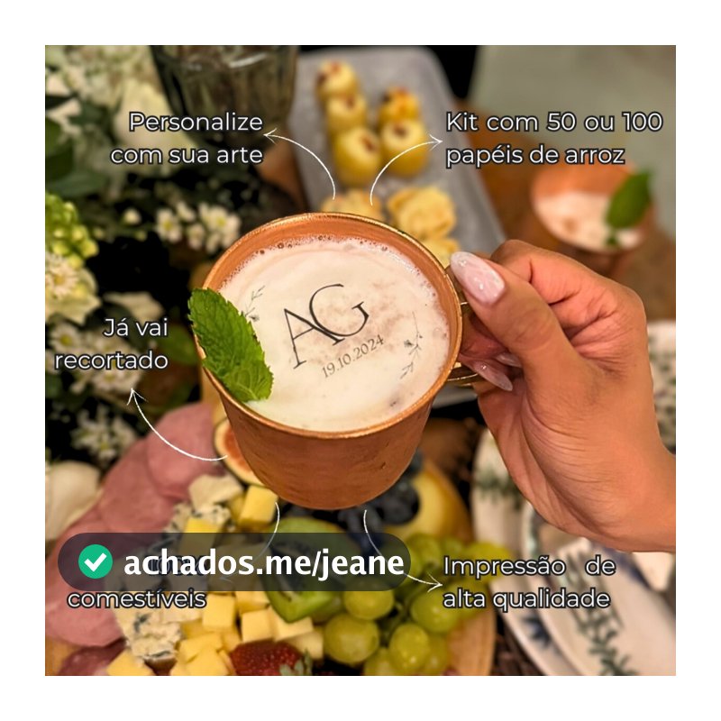 Kit 100 Drink Topper Papel de Arroz - PERSONALIZADO cortado redondo para decoração de bebidas