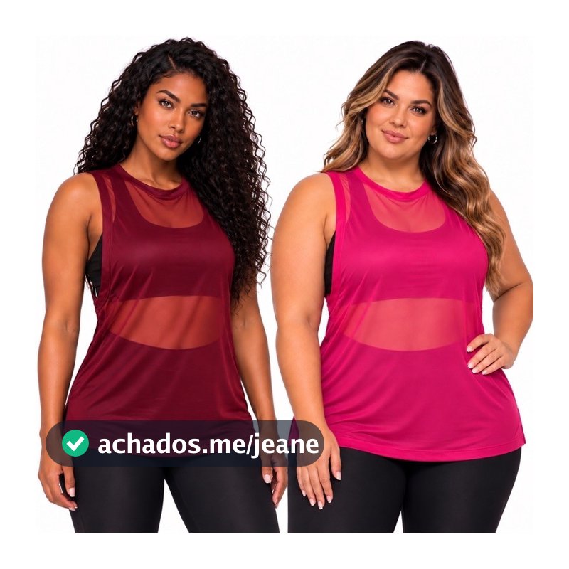 Kit Com 2 Regata Feminina De Tule Academia Treino Moda Fitnes