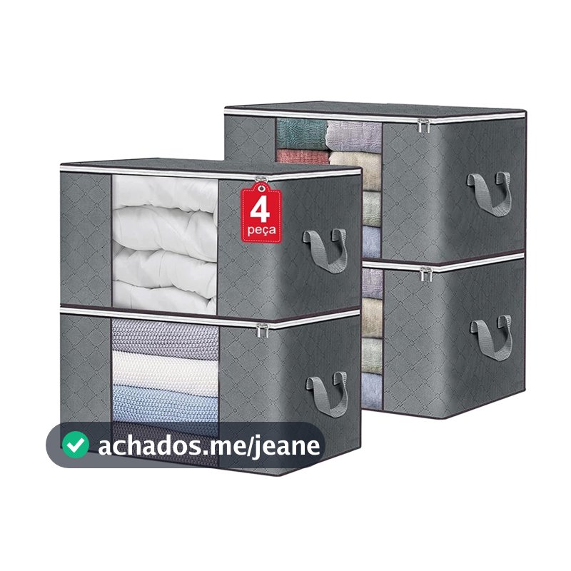 Kit 4 Caixa Saco Organizador Grande Edredom Cobertor Casaco Guarda Roupa Ecológico Anti-Poeira Umidade Insetos Multiuso