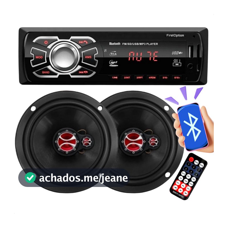Kit Som Automotivo com Rádio Bluetooth USB + Par Alto Falante 6" Foxer 120W RMS