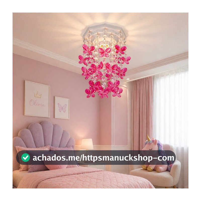 Luminária para Quarto Infantil Feminino Lustre Quartinho de Bebê Tema Borboletas Rosa Plafon Iluminação Decorativa