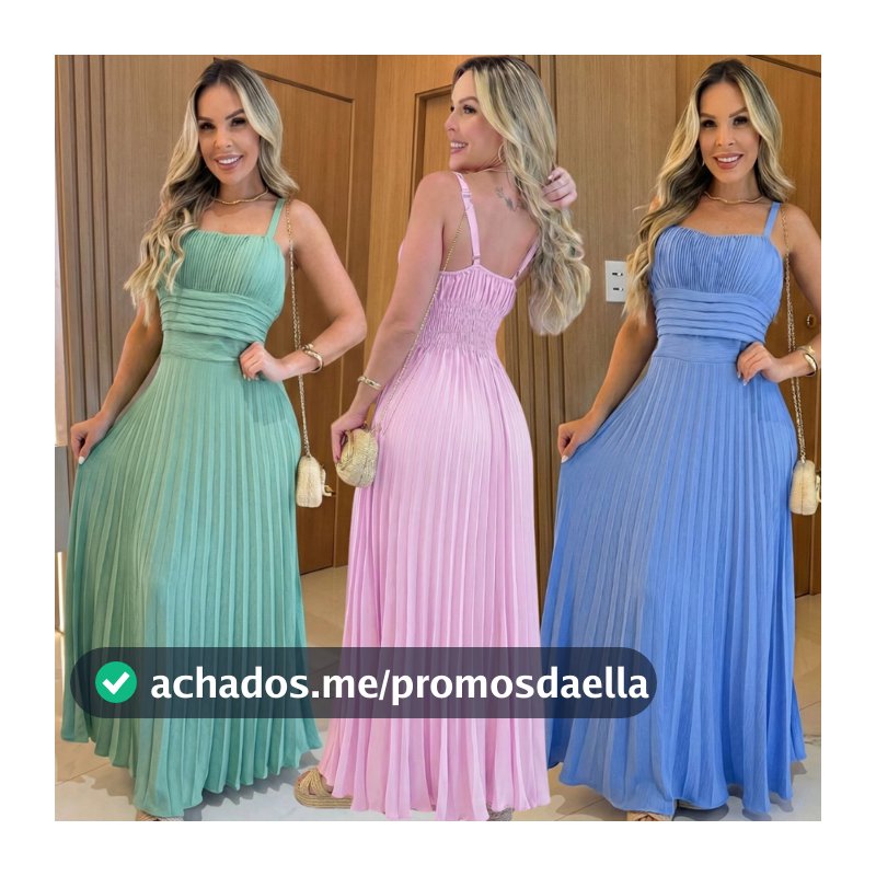 Vestido Feminino Longo Plissado Estiloso Luxo Elegante Para Festa Casamento Com Bojo Forro Alça Regulável Vestidos