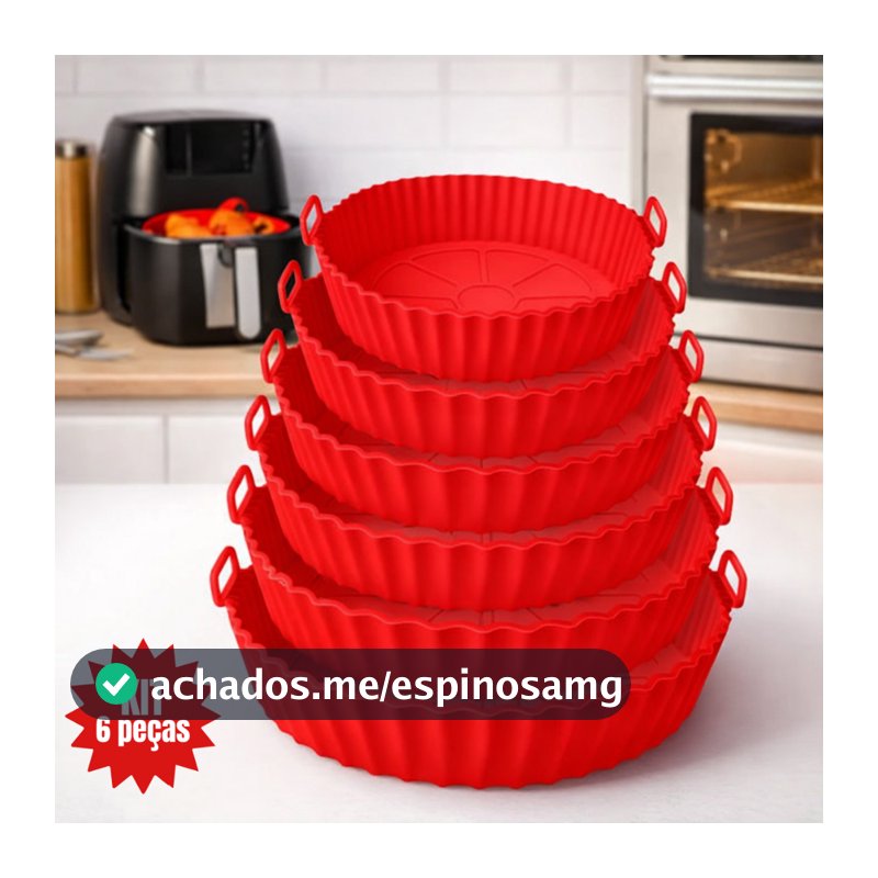 Kit 6 Forma de Silicone para Fritadeira Air Fryer com Alça Antiaderente Cozinha
