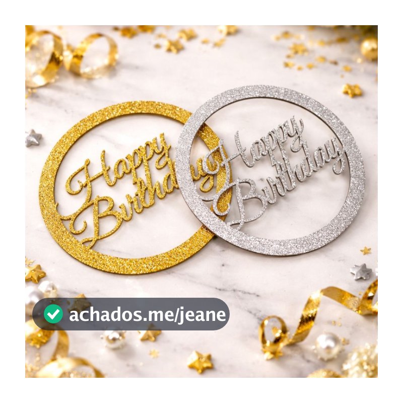 Kit Happy Birthday Prata e Dourado Aniversário 2 Unidades Decoração Mdf Brilhante