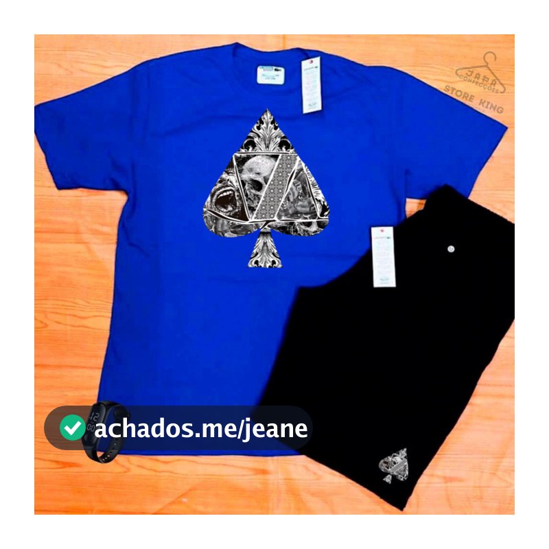 Kit conjunto camiseta 100% algodão bermuda tactel ESPADILHA Caminhada e Academia + RELOGIO