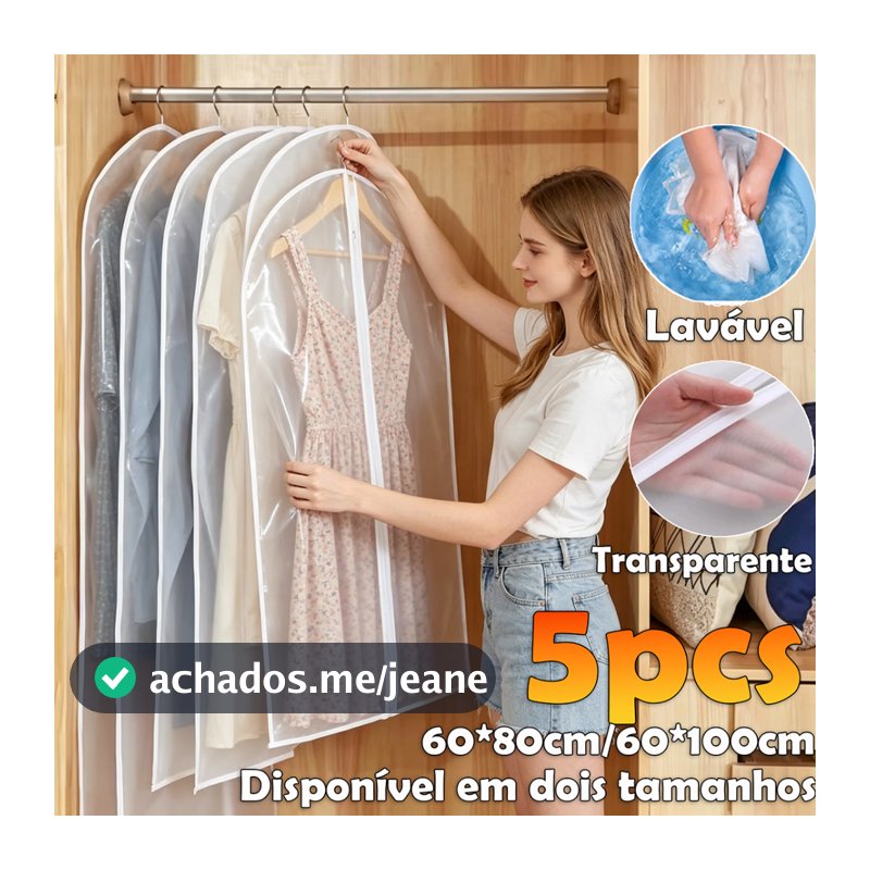 Kit 5 Pecas Organizador Roupas Poeira Tampa Protetora Contra Capa Casaco De Saco De Translúcido Terno Cobrir
