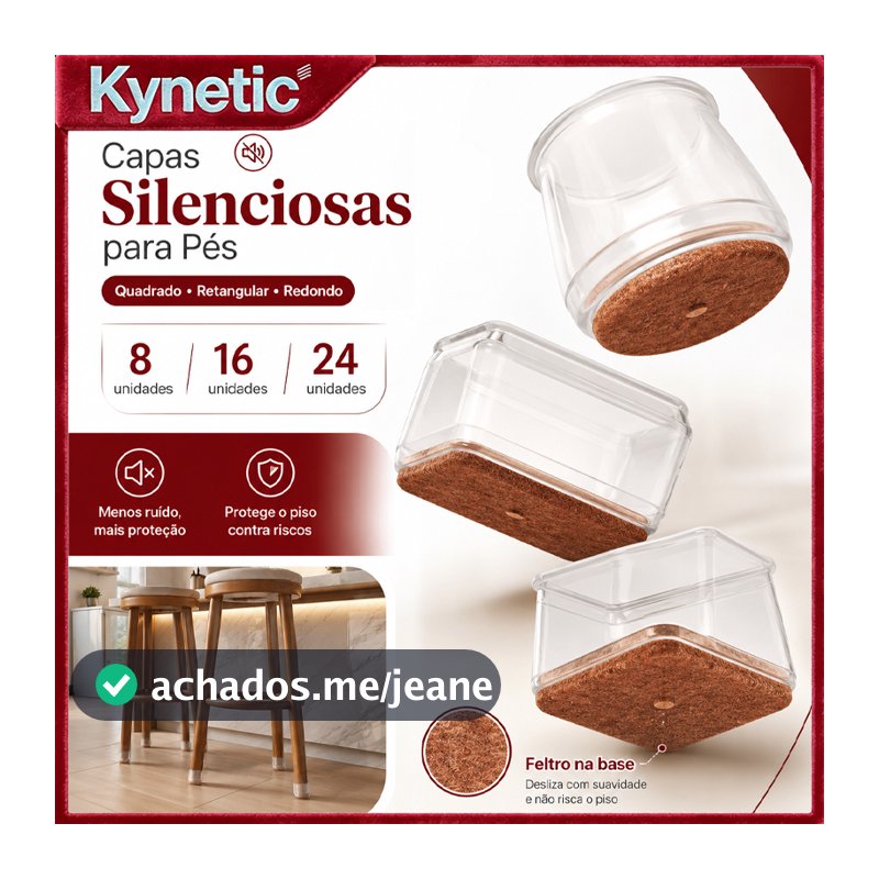 Kit com 8/16/24 Protetores de Pés de Cadeira e Mesa – Silicone e Feltro – Antiderrapante, Redutor de Ruído