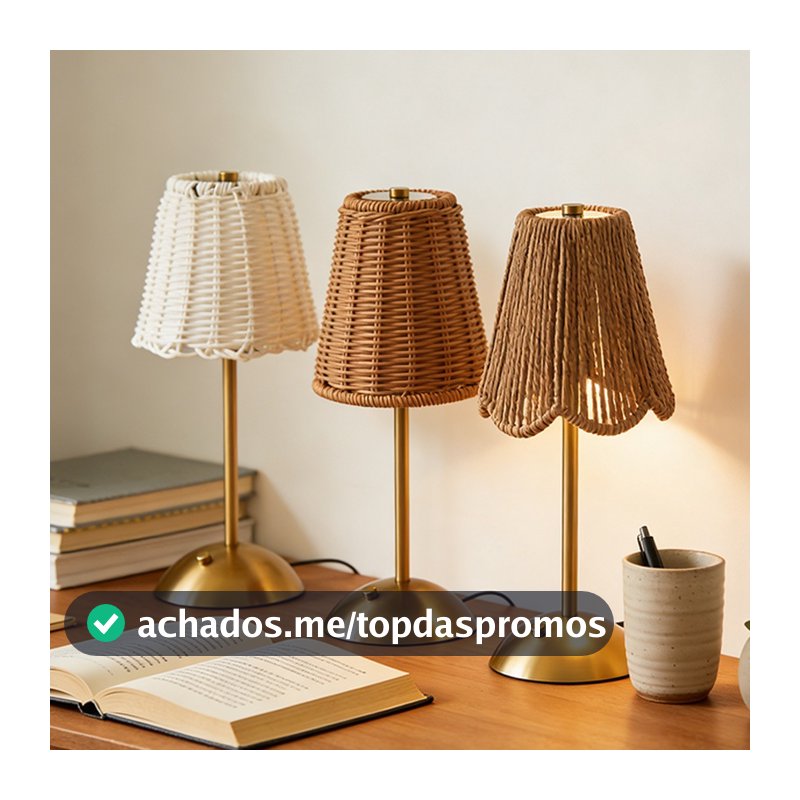 Candeeiro De Mesa Boho Rattan , Luzes Noturnas De Leitura Recarregáveis LED , Lâmpadas Reguláveis Com Controle De Toque