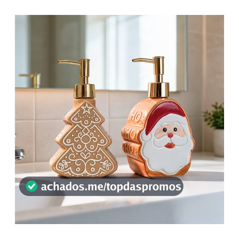 Porta Sabonete/Detergente de Natal - Porcelana, Decoração Natalina, Papai Noel, Árvore de Natal