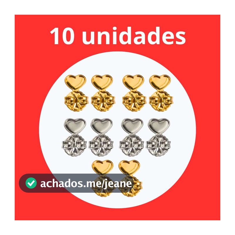 Tarraxa Mágica Sustentação Orelha Rasgada 10 unidades Prata 925 Ouro 18k Folheadas Garantia