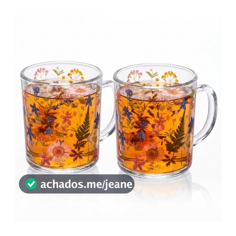 Jogo 2 Canecas de Vidro Florescer 220ml Lyor Xícaras com Relevo Floral e Resistentes para Café Chás e Chocolates Quentes