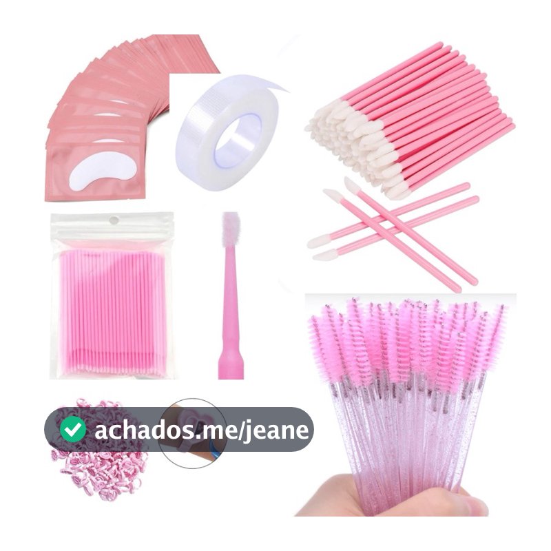 Kit Alongamento de Cílios 10Escovinhas + 10Microbrush +10 Aplicador +10 Anel +5 Pares Pad + 1 Fita