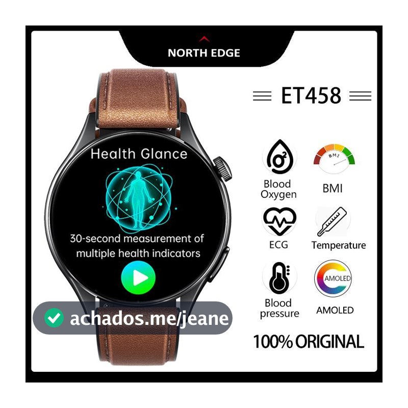 NORTH EDGE ET458 AMOLED Display ECG Exame Microfísico Monitoramento De Saúde Smartwatch Medição De Imc Pressão Arterial