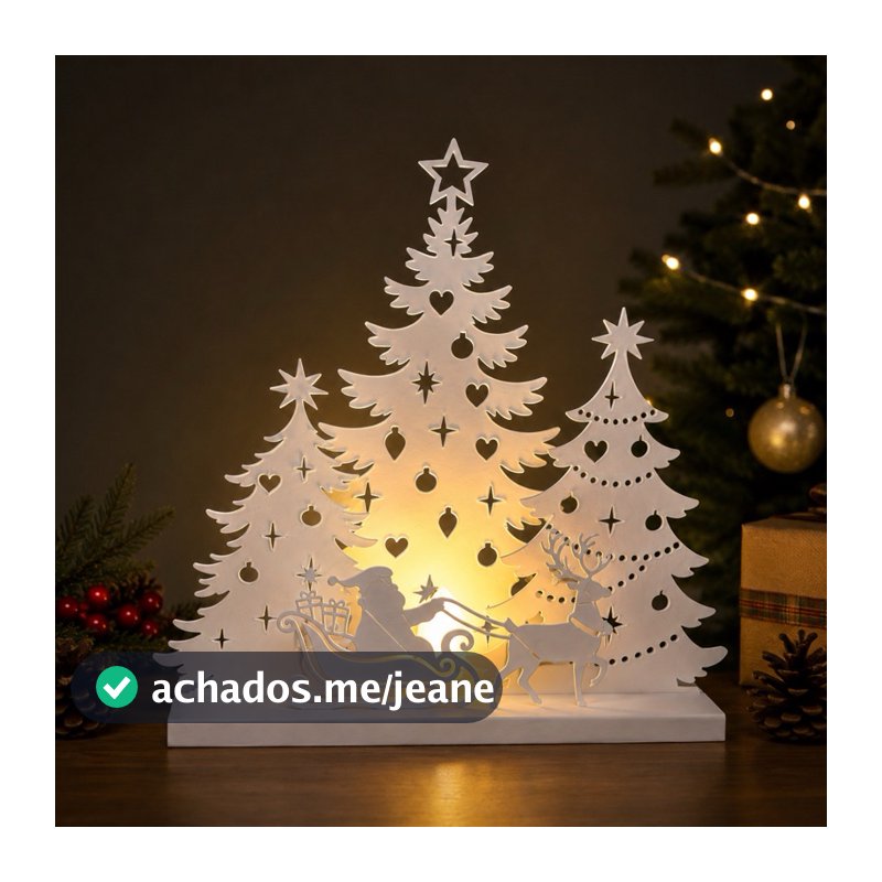 Decoração de Natal Iluminada | Enfeite Natalino De Mesa Com Árvores de Natal Papai Noel e Rena + Vela Led