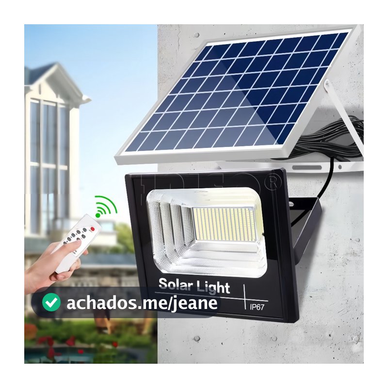 Luminária Solar Refletor LED 100w Externo Acendimento Automático com Placa Solar