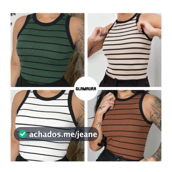 Kit 2 Camiseta Regata Feminina Listradas Canelada Nadador – Blusa Básica Ribana