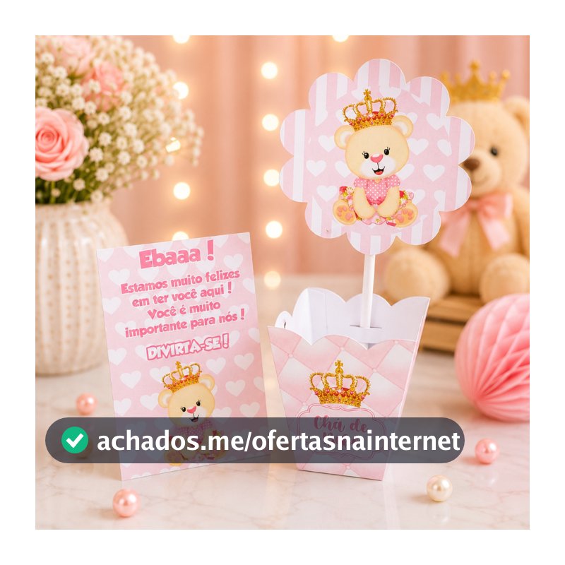 Cachepô + Plaquinhas URSINHA PRINCESA - Centro de mesa decoração chá de bebê