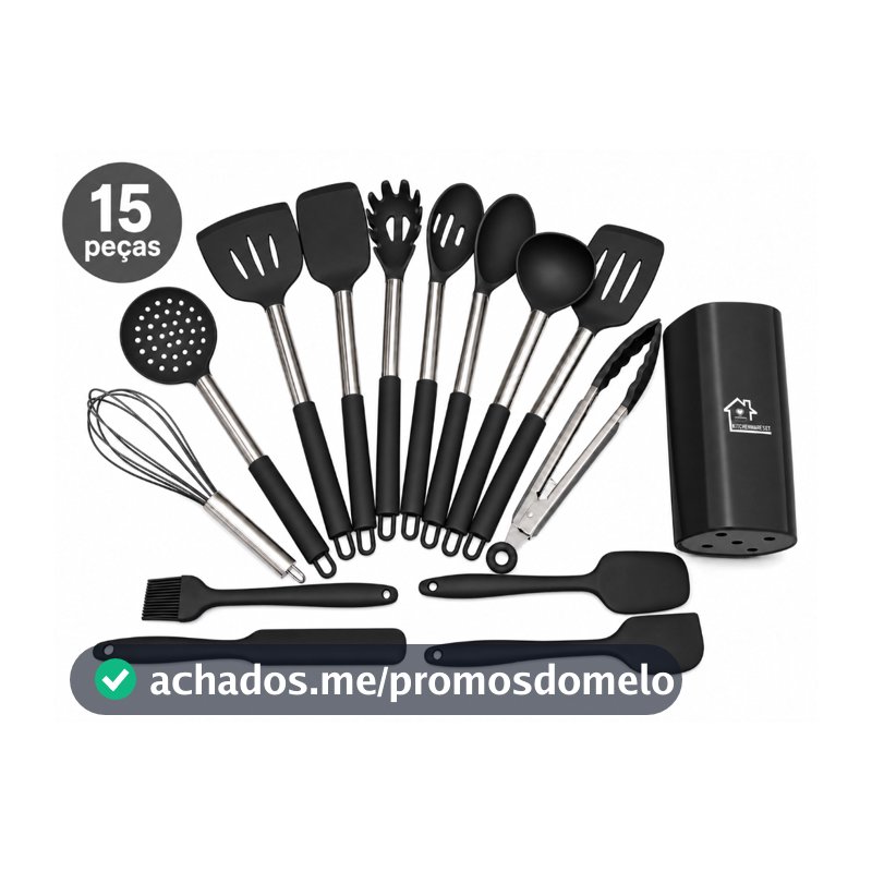 Kit Cozinha De Silicone Cabo De Aço Inox 15 peças Grande Alta Qualidade