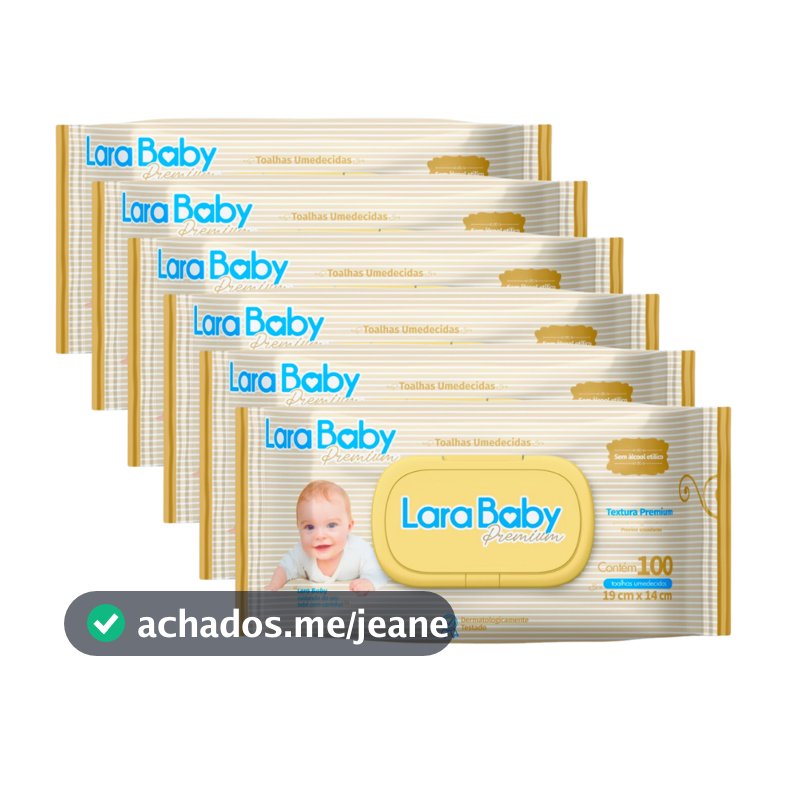 Kit C/6 Lenço Umedecido Lara Baby Premium 100 Unidades Total 600