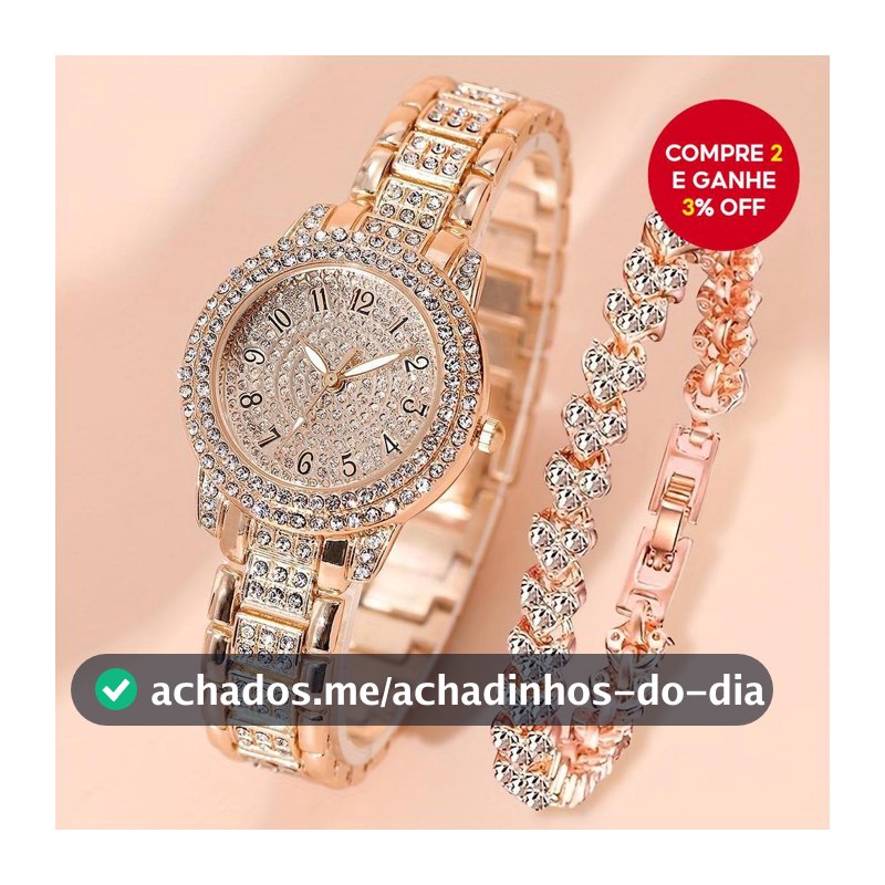 Conjunto De Joias Com Relógio De Pulso Feminino De Quartzo E Bracelete De Diamante Completo - 2 Peças