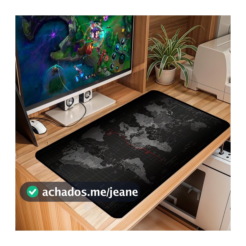 Mouse Pad Grande Gamer Premium Antiderrapante Diversos Tamanhos Tema Mapa Mundi Borda Costurada