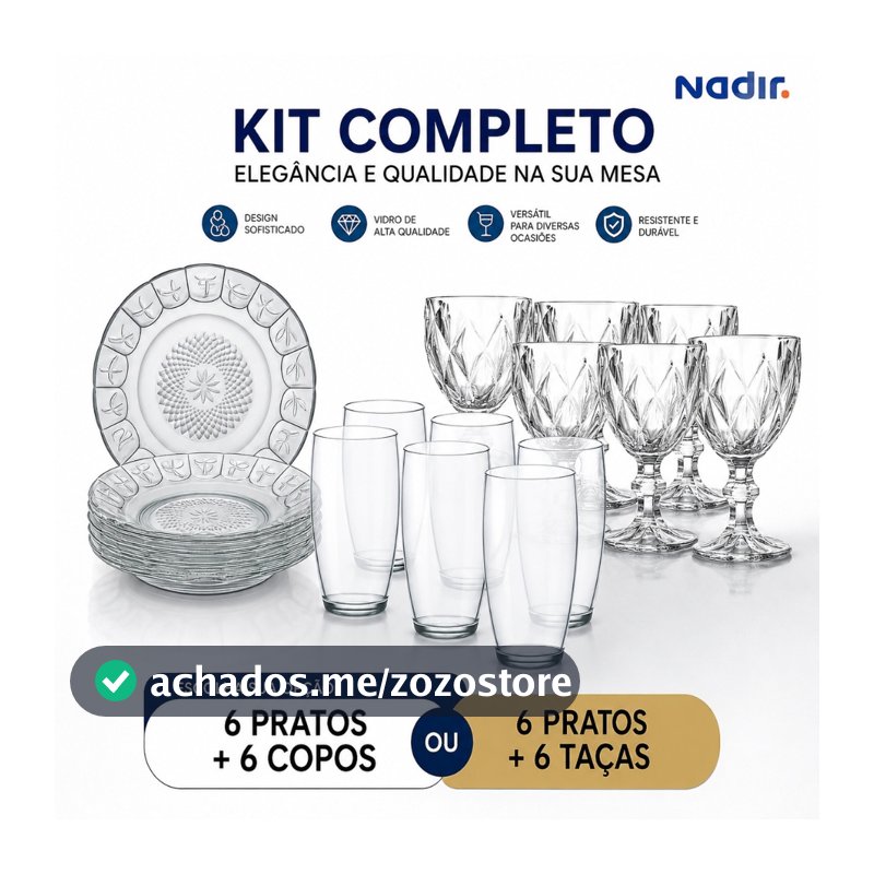 Kit 6 Copos ou Taça De Vidro + 6 Pratos Fundos Vidro Resistente Mesa Jogo Cozinha Refeição Decoração