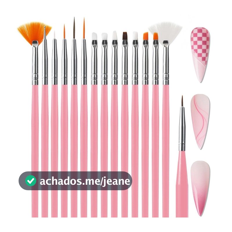 Kit com 15 Pincéis Para Decoração De Unhas - Nail Art