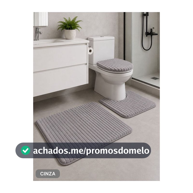 Tapete para Banheiro Canelado kit com 3 peças Antiderrapante Super Soft 3 Peças Algodão Pelúcia
