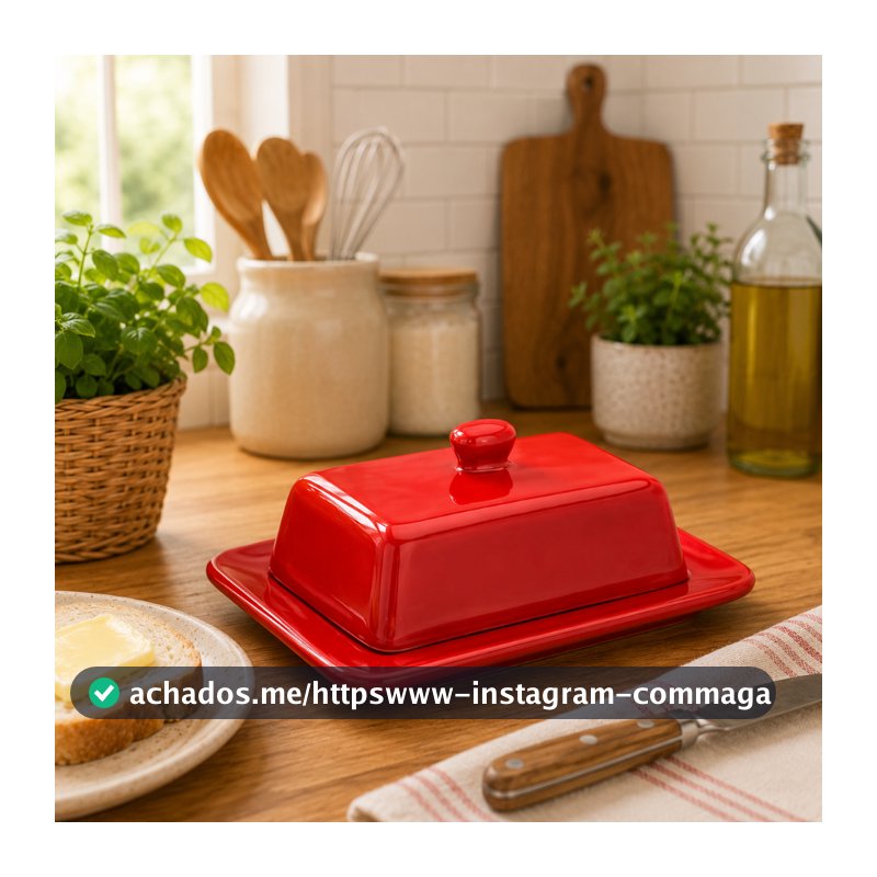 Manteigueira Retangular Com Tampa Vermelha Decoração Cozinha Cerâmica