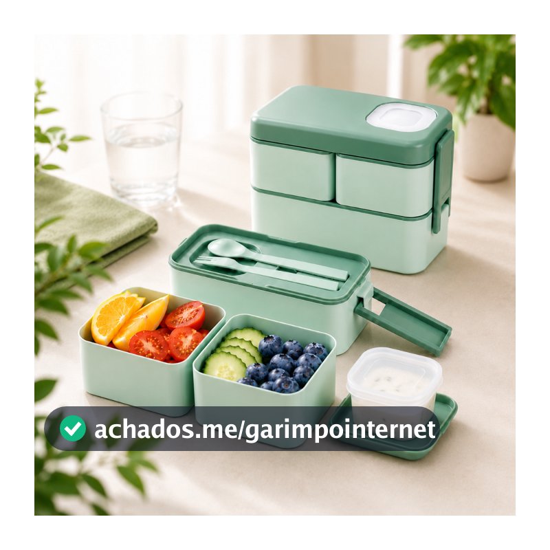 Marmita Hermética Com Compartimentos e Talheres Pote Para Refeição Com Compartimento Para Molho