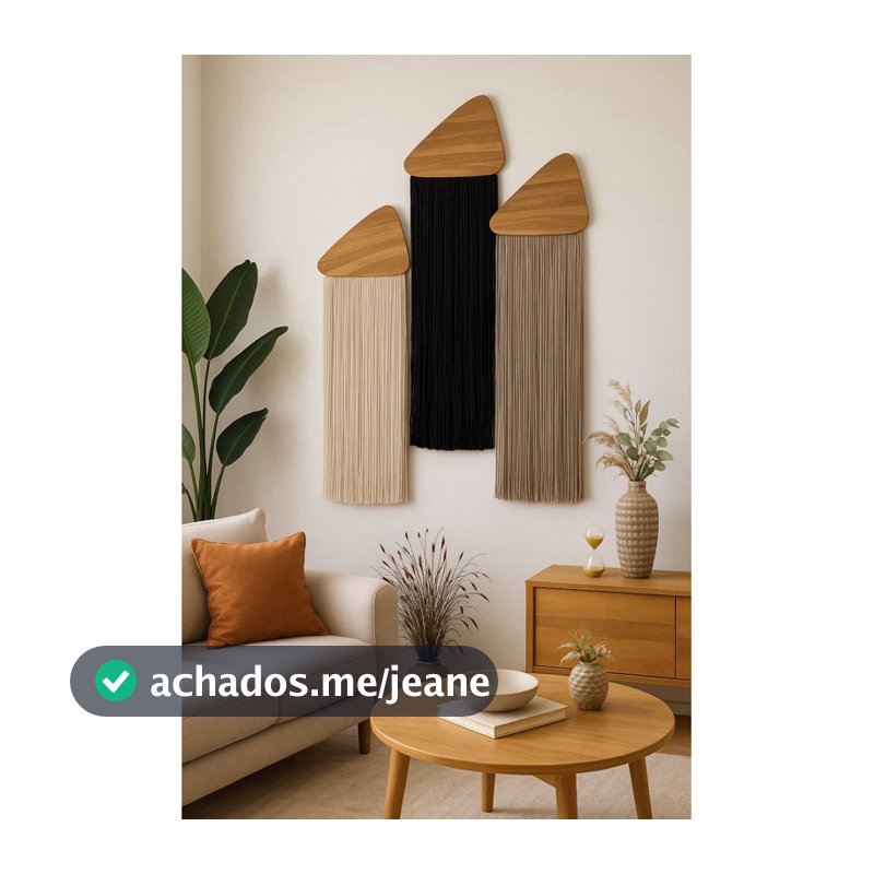 Trio de quadros decorativos com franjas estilo boho chic - Decoração moderna para parede