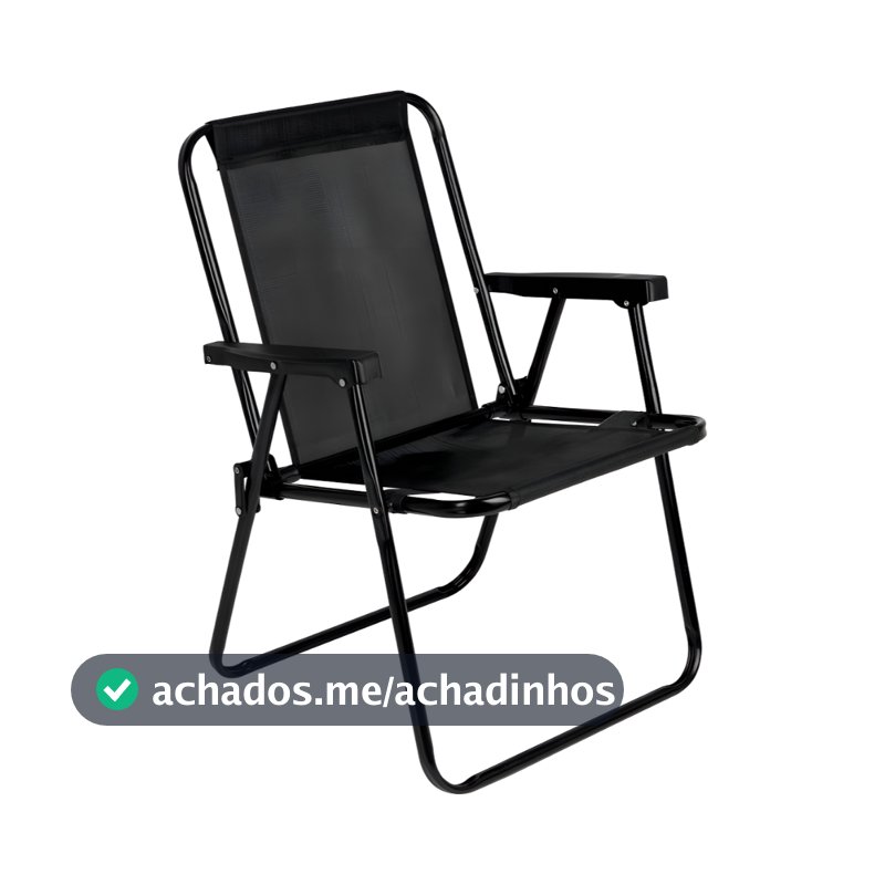 Cadeira Alta de Praia MOR Dobrável Preta Leve Reforçada e Confortável