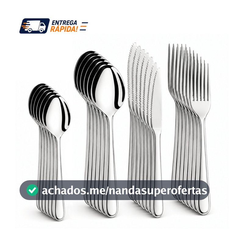 Faqueiro Aço Inox 24 ou 48 Peças Jogo Talheres Completo Colheres Garfos Facas Sobremesa Mesa Restaurante