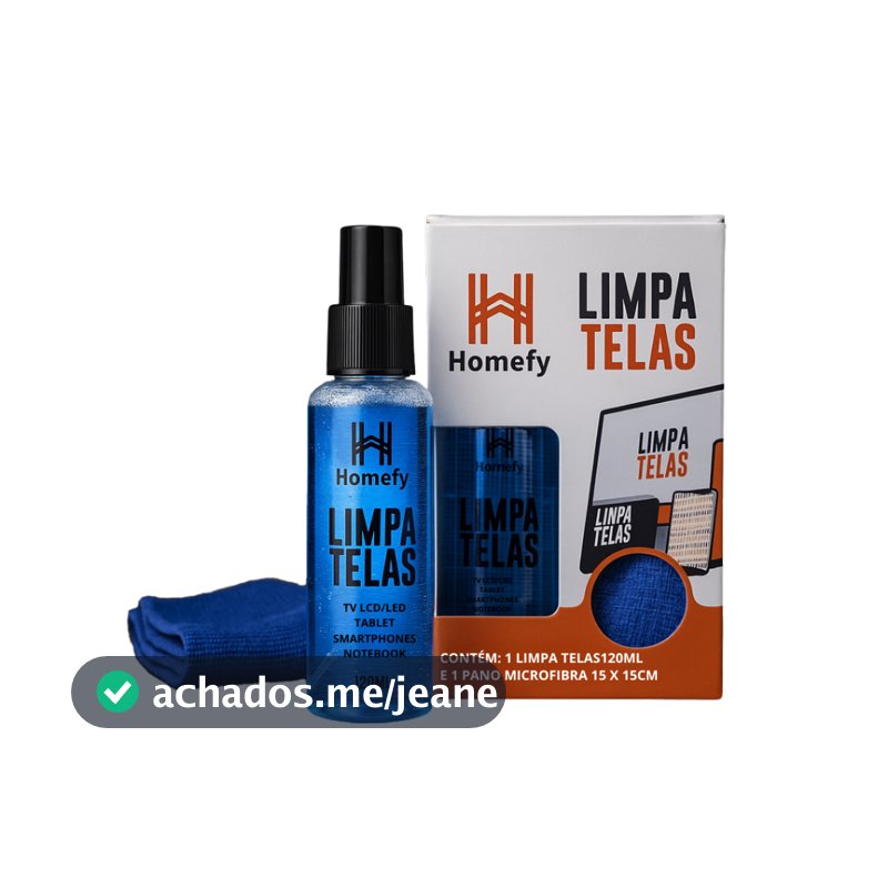 Limpa Telas Homefy 120ml com Pano - Limpeza Sem Manchas para TV, Notebook e Celular