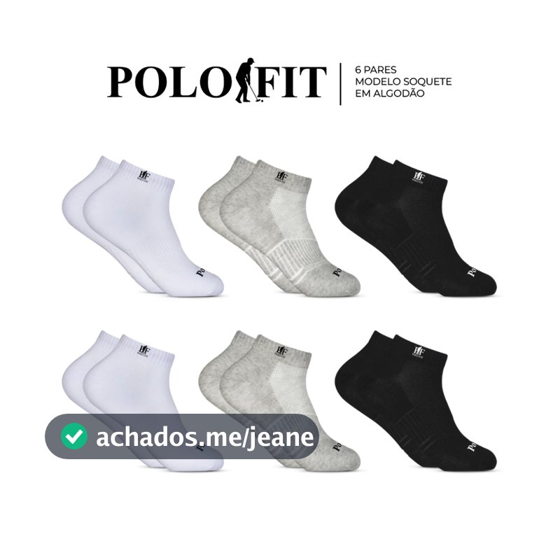 Kit 6 Pares Meias Soquete Cano Curto Baixo Algodão Original Polo Fit