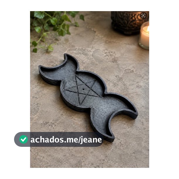 Porta Incenso e Porta Vela Wicca Triluna com Pentagrama 15 cm Wicca