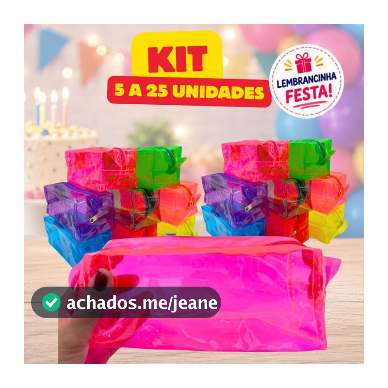 KIT Necessaire 5 a 25 Unidades Estojo Organizador Lembrancinha Festa Aniversário
